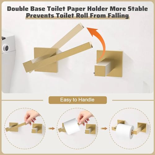 5-Piece Brushed Gold Bathroom Hardware Set with Double-Base Toilet Paper Holder & Towel Bar
