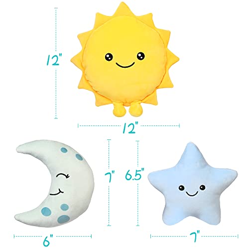 BenBen Sun Plush Toy 12 inch, Set of 3, 7 inch Stuffed Star and Moon, Cute Plushies Gift, Kids Bedroom Decorative Toy, Easter Basket Stuffers, Fun Plush Pillow for Home D?cor