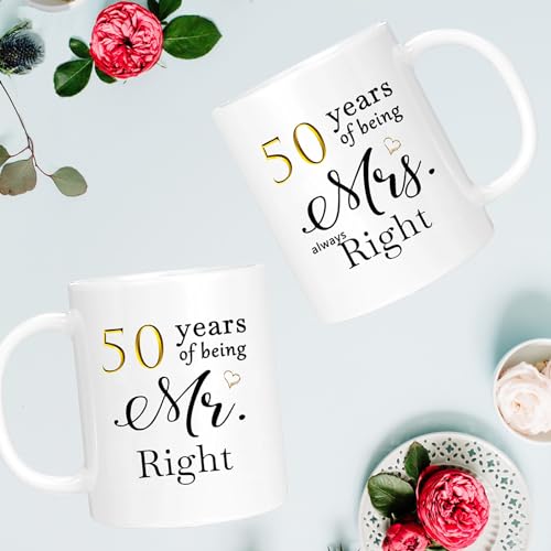 50 Year Anniversary Coffee Mug Gifts Set of 2 with Gift Box Packaging (50th) ERYUWOZA