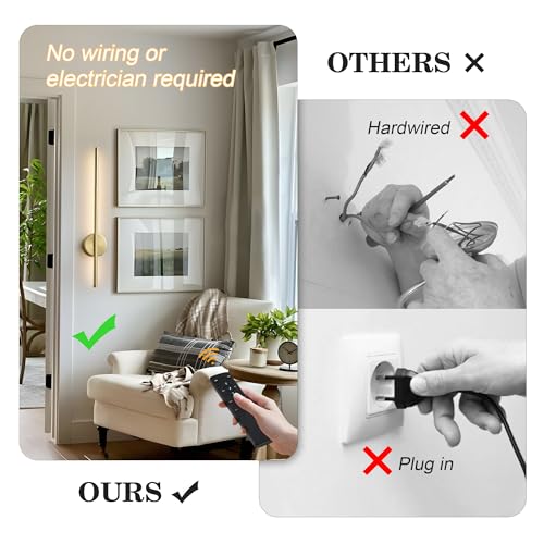 Battery Operated Modern Wall Sconce Set of Two - Brass, 23.6 Inch - Wireless, Remote & Touch Control