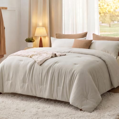 Bedsure Oversized King Comforter Set - Prewashed Beige 120x98 Inches - 3 Piece Bedding