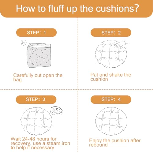 idee-home Beige 46x46x6 Inch Circular Papasan Chair Cushion - Fluffy Shredded Foam Support