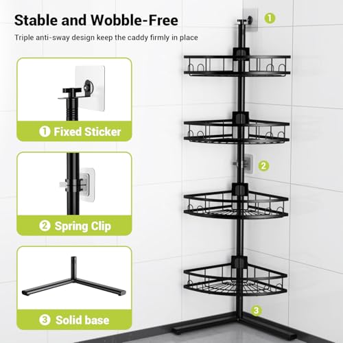 Aitatty Black Standing Shower Caddy Corner Rustproof Bathroom Shelf