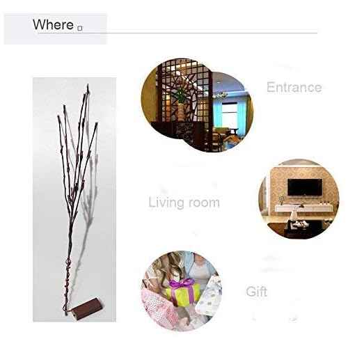 LED Branch Lights, Battery Powered, Warm White, Brown, Plastic, 20 LED, 5 Bendable Poles, 25 Inches, Modern Office Decoration