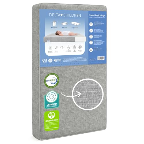 Grey Dual Sided Baby Crib Mattress - Waterproof, CertiPUR-US, Made in USA