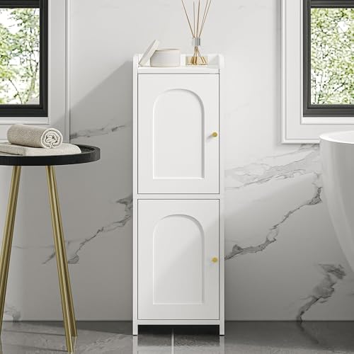 White Bathroom Corner Storage Cabinet 7.9 x 9.8 x 29.5 inches with 2 Doors