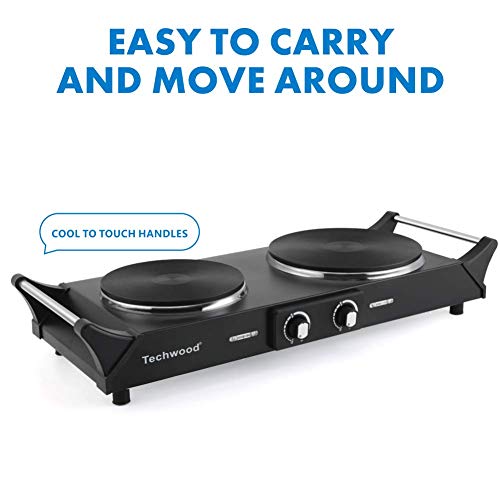Portable Double Burner Hot Plate 1800W - Adjustable Temp, Stay Cool Handles, Black