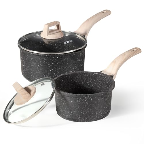 Nonstick Saucepan Set 1.5QT & 3QT with Lid - Black, Rivetless, Easy Clean