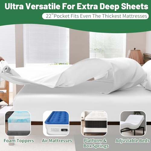 Extra Deep Pocket Queen Bed Sheets - 100% Egyptian Cotton, 1000 Thread Count, White, 4 Pieces