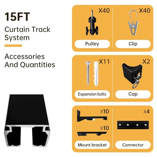 15ft Ceiling Curtain Track Wall Mounted Room Divider Rail Black - Extra Long