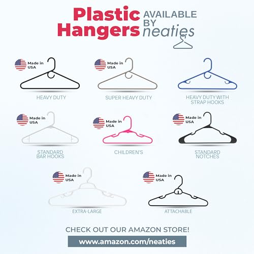 Neaties 24 Pack Heavy Duty Plastic Clothes Hangers - White, 10lb Capacity, Made in USA