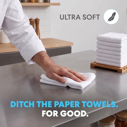 Simpli-Magic 17x14 White Cotton Terry Towels 60 Pack - Highly Absorbent Cleaning Rags
