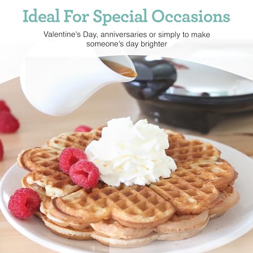 Euro Cuisine Heart Shaped Waffle Maker - 8 Inch Non-Stick, Eco-Friendly, Adjustable Settings