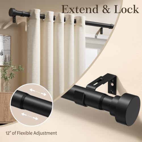Black Heavy Duty Curtain Rods for Windows 28-90 Inch - 2 Pack, Adjustable & Support Up to 33 lbs, Modern Nordic Style
