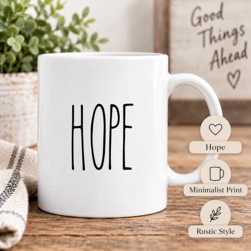 Andaz Press Hope Mug 11oz - Rustic Farmhouse Ceramic Coffee Tea Cup in Gift Box