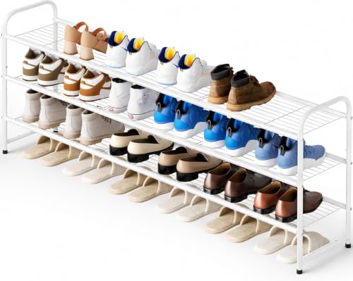White 3-Tier Metal Shoe Rack for Closet & Entryway - Stackable Storage Shelf