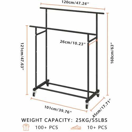 Calmootey Rolling Garment Rack, Sturdy Clothes Organizer for Bedroom