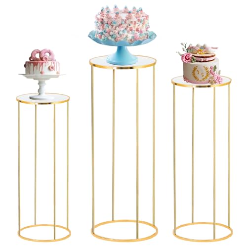 Bonastella Cylinder Pedestal Stand Set for Parties - Reusable Metal & PVC, 3PCS Variation of Cylinder