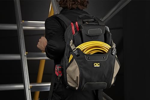 Heavy Duty Carpenter's Tool Backpack - 44 Pockets, Padded Back Support, Black - Variation of THIS listing