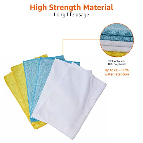 Car Microfiber Cleaning Cloths - 16x12 Inch Reusable Detailing Towels - Blue/White/Yellow, 144-Pack