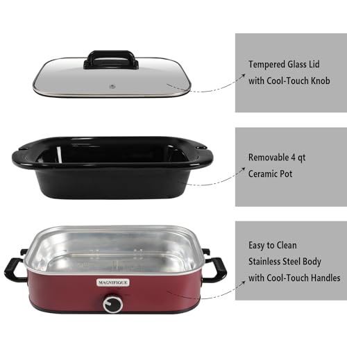 4 Quart Slow Cooker with Manual Warm Setting - Red Kitchen Appliance - Variation of 4 Quarts / Manual Red