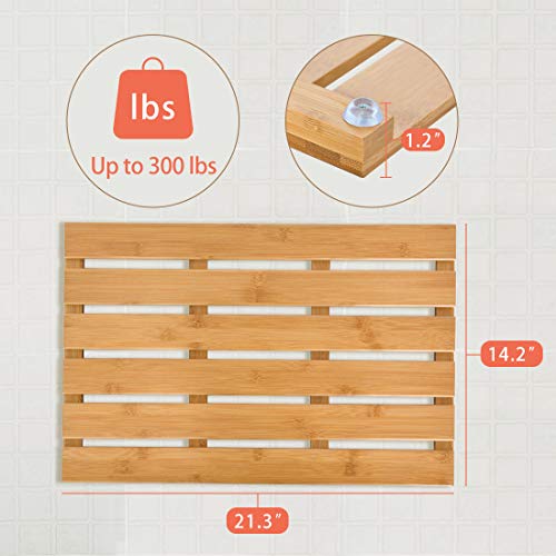 Bath Mat for Luxury Shower - Non-Slip Bamboo Sturdy Water Proof