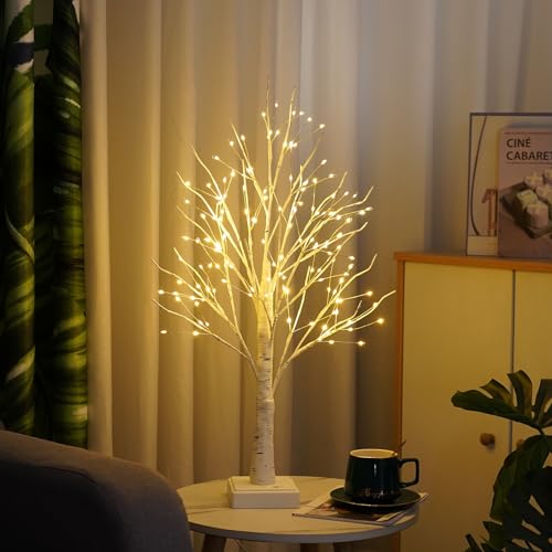 Artificial Birch Tree Lamp 2 Pack with Timer - Warm White LED Light, DIY Branches, 24 Inch