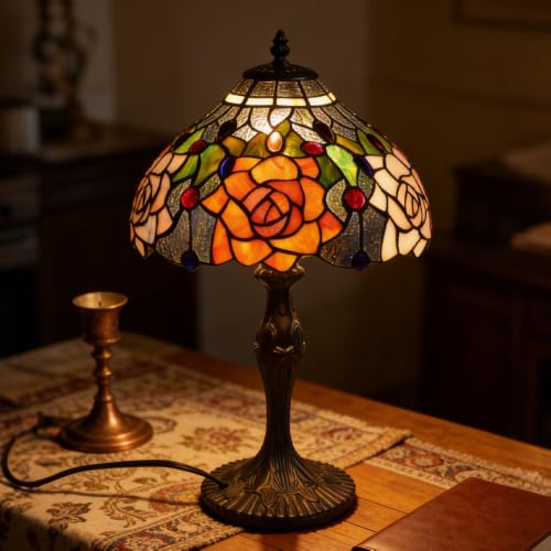 Pterying Rose Tiffany Style Stained Glass Table Lamp - Blended Rosé, 19 in