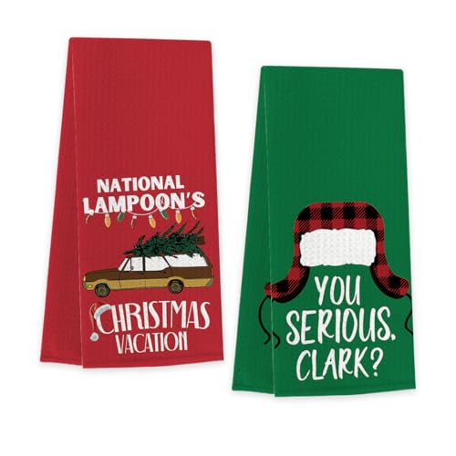 Christmas Kitchen Towels 14x23 Set of 2 - Holiday Decor, Absorbent Dish Wipes