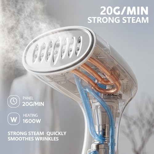 GEEZO 1600W Handheld Garment Steamer with White Water Tank, Portable Clothes Iron