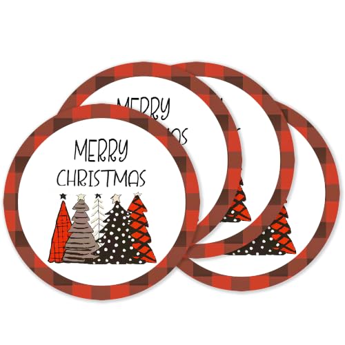 Niviy Christmas Tree Round Placemats Set of 4, 15 Inch Red Winter Table Decor