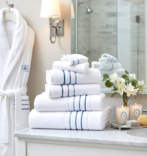 White/Taupe Luxury 6-Piece Cotton Bath Towels Set - Soft Absorbent & Quick Dry
