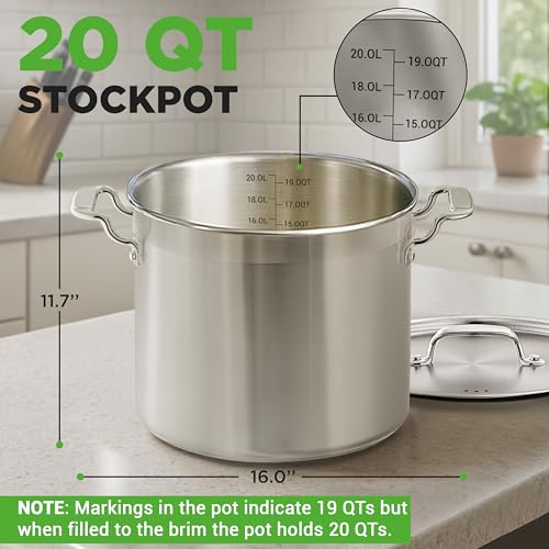 NutriChef 20 Quart Heavy-Duty Stainless Steel Stockpot with Lid - Large Capacity for Soups & Stews