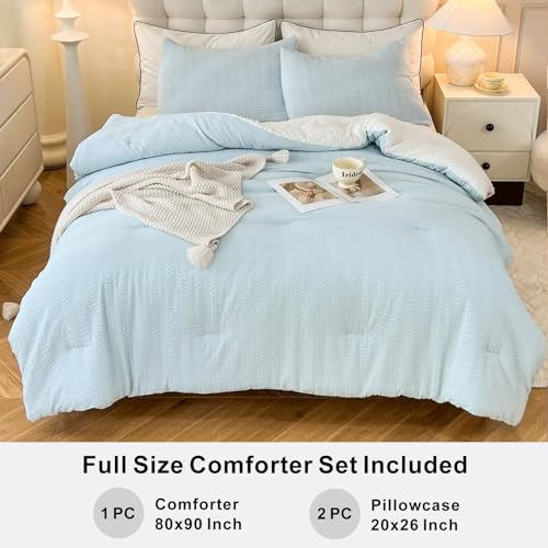tohrisa Full Size Boho Striped Comforter Set Light Blue 80x90 - 3 Pieces Bedding