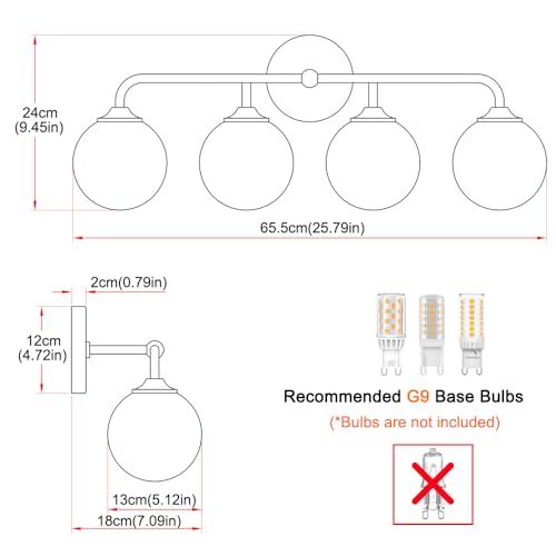 Gold 4-Light Bathroom Vanity Light Fixture with Milky White Glass Shades - Reversible Mounting