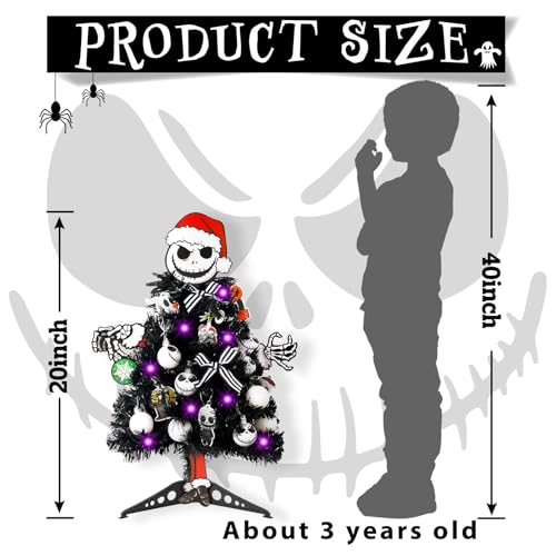 20 Inch Mini Halloween Christmas Tree with Lights - Black Tabletop Tree, Includes Decorations (BestNavidad Black Tree Variant)