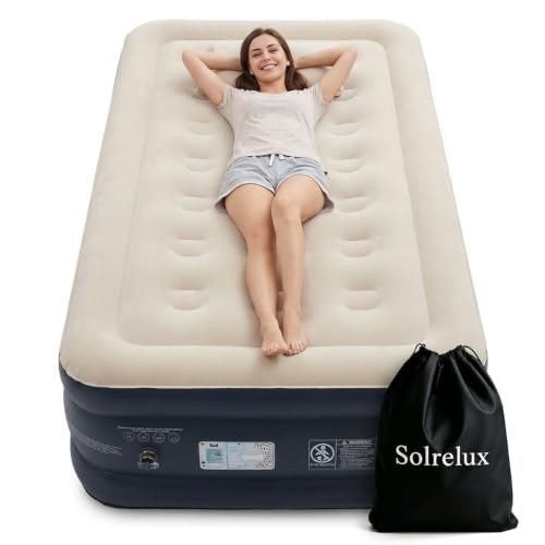 Solrelux 18-Inch Twin Air Mattress with Built-in Pump, Foldable, Waterproof, Supports 550 lbs