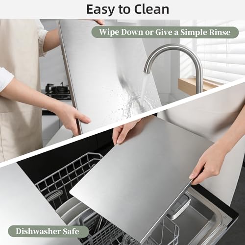 Stainless Steel Cutting Board Set with Lip - 2 Pack, 16x12 & 24x16 Inches, Non-Slip Food Prep Boards