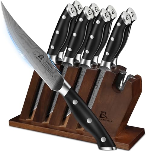 8-Piece Steak Knife Set with Block & Built-in Sharpener - CoquusAid