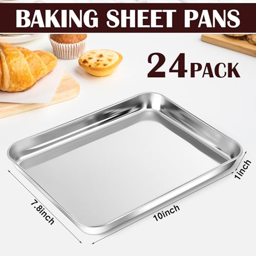 24 Pack Stainless Steel Baking Sheets - 10 x 8 x 1 Inch Oven & Cookie Trays - Durable Non-Stick Surface