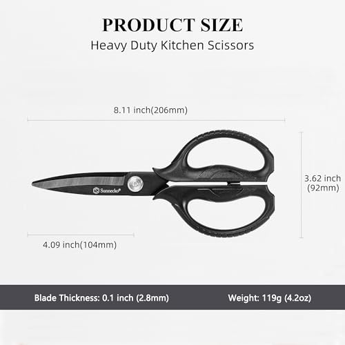 Sunnecko 8 Inch Black Titanium Coated Heavy Duty Kitchen Scissors with Detachable Blades