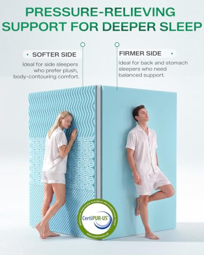 Qocismile White Full Size 4-Inch Dual Layer Memory Foam Mattress Topper