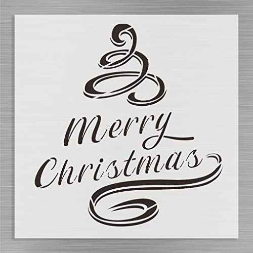 Merry Christmas Ribbon Alphabet Large Letter Winter Stencil for Painting on Wood, Canvas, Walls, Floors, Fabrics and Furniture, Paint Wooden Signs, DIY Home Decor, Reusable Plastic Stencil£¨10" x 10"£©