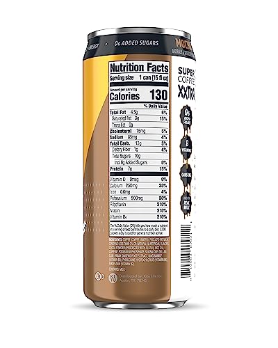 Super Coffee XXTRA Mocha Protein Coffee Pack of 12 - 15oz Cans, Low Sugar, High Energy
