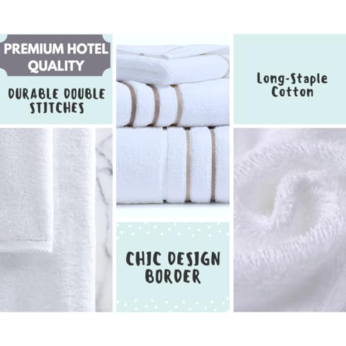 White/Taupe Luxury 6-Piece Cotton Bath Towels Set - Soft Absorbent & Quick Dry