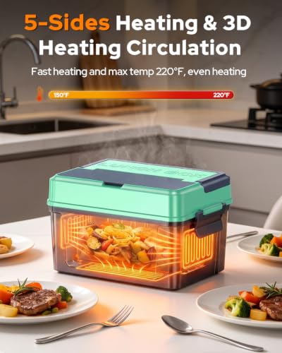 GEARGO Blue 6.7 Cups Cordless Electric Heated Lunch Box with Removable Divider