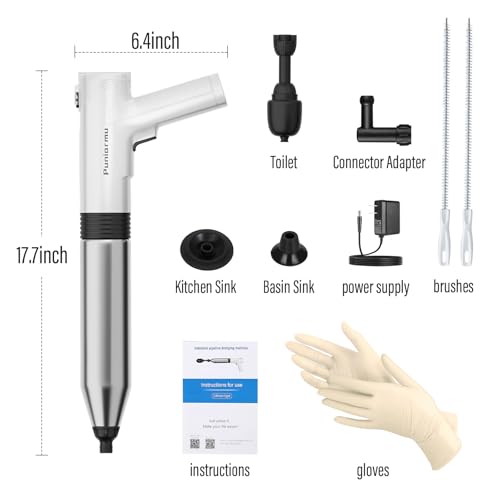 White Electric Toilet Plunger - Heavy Duty Unclogger for Bathroom & Kitchen Drains