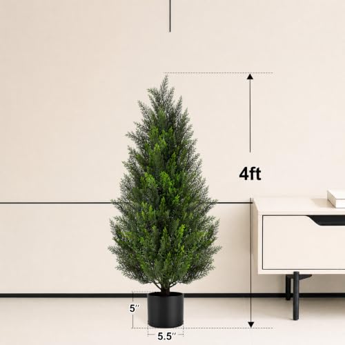 VIVATREES 4FT Artificial Cedar Topiary Tree in Black Planter UV-Resistant Outdoor Decor