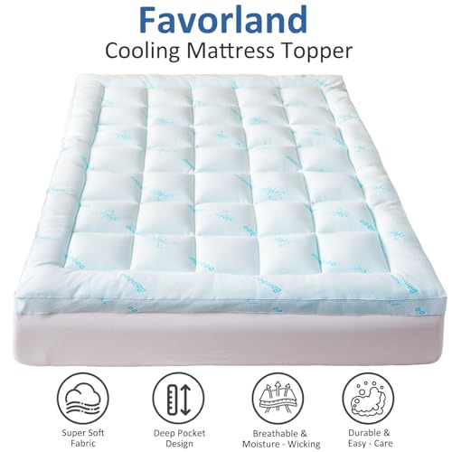 Blue King Size Bamboo Mattress Topper - Cooling Extra Thick Breathable Viscoelastc Mattress Pad with Deep Pocket