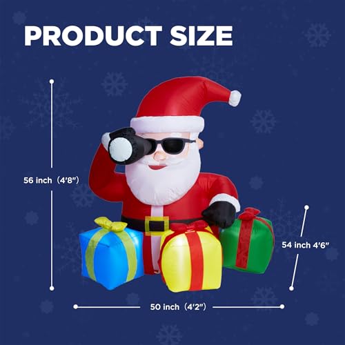 5 ft Santa Inflatable with Telescope & LED Gift Boxes - Outdoor Holiday Yard Decor